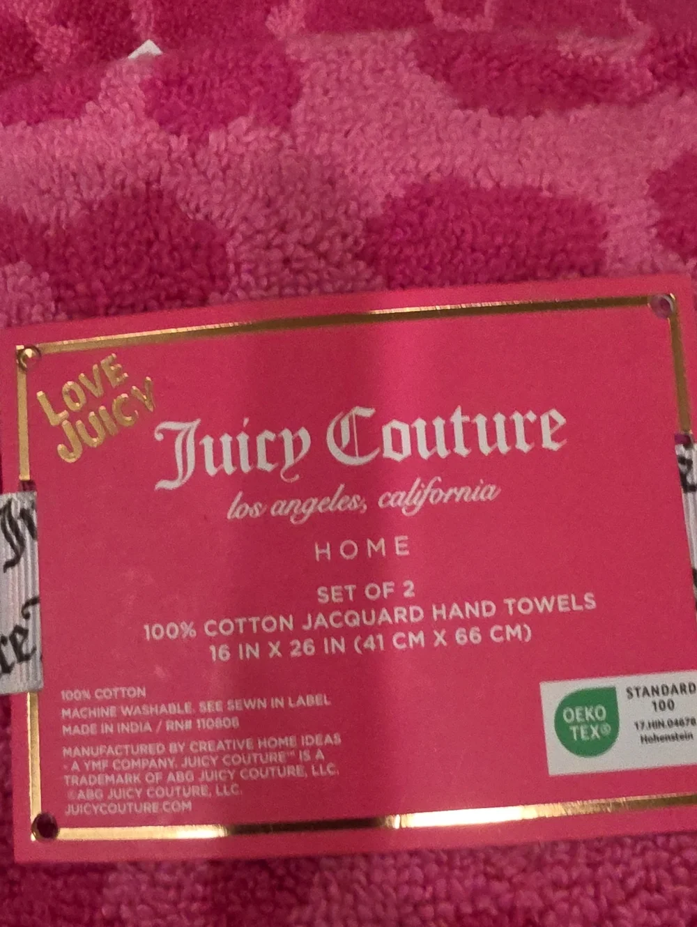 Juicy Couture Home Hot Pink Leopard Print 100% Cotton Jacquard Bath/Hand Towels